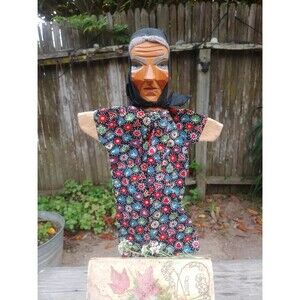 Vintage Carved Wood Granny Hand Puppet, Collectable German Folk Art